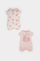 DeFacto Baby Girl Newborn Dinosaur Printed Combed Cotton 2-Piece Short Sleeve Romper E4023A525Sm