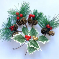 1 Bunch Christmas Tree Decoration Accessories Artificial Berry Pine Cone Simulation Plant DIY Cut Paste Gift Box Home Crafts