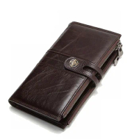 RFID men's wallet dual zippers leather wallet long hasp porte feuille homme luxury mens wallet leather genuine purses clutch bag