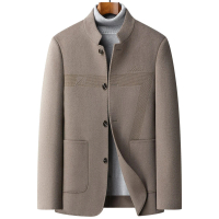 【米蘭精品】羊毛大衣毛呢外套(立領休閒夾克雙面呢男外套2色74hh21)