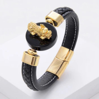 7 Color Guard Pixiu Bracelet For Women Men Genuine Leather Natural Stone Feng Shui Bracelets Bring Brave Wealth Lucky Jewelry