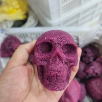 Natural Rubine Skull Head Statue Healing Crystal Stone Carving Reiki Witchcraft Figurine Crafts Home Decor Halloween Gifts
