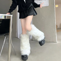 Putih hitam Faux Fur Leg Warmers Boot melindungi Goth kaki kaki pepejal Punk JK lutut-panjang Hip Ho