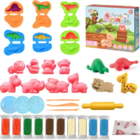 Yeahbo Modelling Clay for Kids, Air Dry Clay 32 Pieces Playdough Set with Polymer Clay Plasticine Moulds, Arts and Crafts