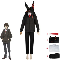 Anime Kurabe Teruto Build Divide -#000000（Code：Black）- Cosplay Costume Black Coat With Long Ear Zip Hoodies Halloween Suit