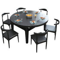 桌子 實木火山石方圓兩用家用餐桌可伸縮折疊帶電磁爐火燒石飯桌