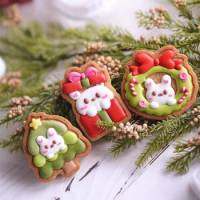 Christmas Wreath Rabbit Cookie Cutter Christmas Tree Christmas Gift Pattern Animals Bisuit Mold Stamp Baking Pastry Bakeware