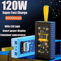 120W Brand New Transparent Mecha 80000mAh Power Bank with Digital Display Fast Charging IPhone Samsung Huawei Xiaomi Power Bank