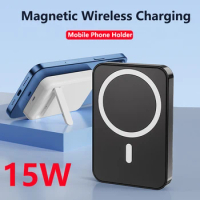 10000mAh Magnetic Wireless Charger Power Bank Magnetic Ring for iPhone 15 14 13 Samsung Huawei Xiaomi Mini Powerbank with Holder