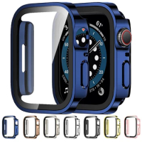 Straight Edge Tempered Glass for Apple Watch Case 45mm 41mm 44mm 40mm Screen Protector apple watch series 9 7 8 SE 6 5 cover