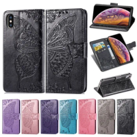 Cute Butterfly Case for Apple iPhone XS Max (6.5in) Cover Flip Leather Wallet Book Black Phone Bag iPhoneXs XsMax iPhoneXsMax