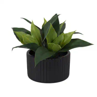 8.5" Artificial Agave Plant in Ribbed Black Ceramic Pot