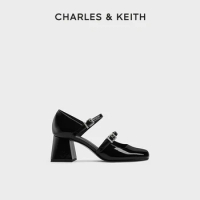 CHARLES&amp;KEITH24 New Spring CK1-60361494 French chunky heel square head line with Mary Jane shoes