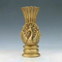 Chinese Brass Handwork Peacock Vase Qianlong Mark