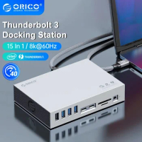 ORICO 15 in 1 Thunderbolt 3 USB C Docking Station Triple Display Type C to 8K60Hz DP 40Gbps HUB RJ45 3.5mm PD SD for Macbook PC