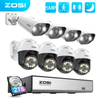 ZOSI 5MP PTZ Video Surveillance Kit AI Face Vehicle Detect 4K 8CH Expand 16CH CCTV NVR 5MP PTZ Bullet PoE Security Camera System