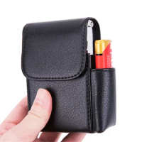 PU Leather Lighter Cigarette Box Anti-pressure Holder Cigar Case Cigarette Storage Box Smoking Accessories