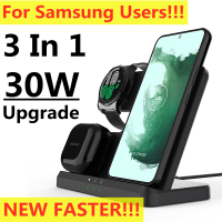 30W 3 In 1 Wireless Charger Stand สำหรับ Samsung S22 S21 S20 Galaxy Watch 5 4 3 Classic Active 2 Buds Fast Charging Dock Station
