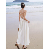 French Style White Backless Spaghetti Strap Dress for Women Summer Thailand Sanya Travel Outfit Beac