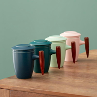 泡茶杯茶水分離陶瓷日式簡約木柄帶蓋過濾辦公室刻字定制logo杯子