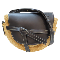 【二手名牌BRAND OFF】LOEWE 羅威【再降價】 米色草編 黑色牛皮 gate small 斜背包