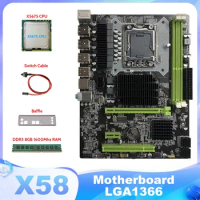 X58 Motherboard LGA1366 Computer Motherboard Support RX Graphics Card With X5675 CPU+DDR3 8GB 1600Mhz RAM+Switch Cable