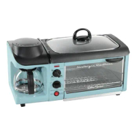 Electric Oven, Retro 3-in-1 Family Size Electric Breakfast Station, Coffeemaker, Griddle, Toaster Oven - Aqua Mini Oven