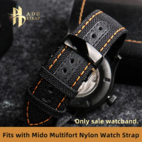 Woven Nylon WatchBand Waterproof Bottom Fits with Mido Orange Multifort M005 M038 Canvas Strap Comma