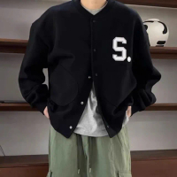 【AMERO】男裝 女裝 刷毛棒球風外套(男裝 女裝 刷毛棒球風外套 刺繡英文字 情侶裝)