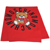 MOSCHINO 義大利製TOY圍巾小熊字母LOGO圖騰混羊毛圍巾(紅色)