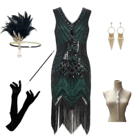 ชุดเดรสงานเลี้ยงย้อนยุคยุโรปและอเมริกาใหม่ 1920s Gatsby ชุดเดรสประดับลูกปัดและเลื่อม