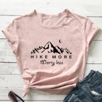 Hike More Worry less T-Shirts Mountain and Nature Shirts Hiker Tee Women Trendy Casual 90s aesthetic top