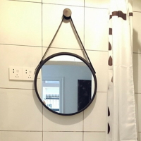 北歐鐵藝壁掛鏡圓形鏡子化妝鏡浴室鏡圓鏡穿衣鏡試衣鏡創意鏡掛鏡