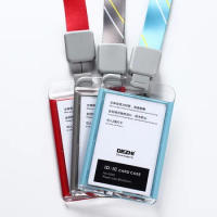 DEZHI-Fashion style Acrylic clear ID IC Card Case lowest price of work card with lanyard,can custom the LOGO,OEM!