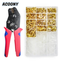 Wire Terminals Crimping Tool Kit Ratcheting Crimper Plier Set With Male/female Spade Connectors Terminals And Insulated Sleeves