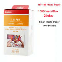 RP-108 Photo Papers 100*148mm(6 inch) sheets and 2 Ink Cartridge for Canon Selphy Photo Printer CP800 CP910 CP1200 CP1300