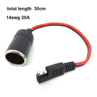 14AWG 30CM 20A 12V 24V car Female Cigarette Lighter Socket to SAE 2 Pin Quick Release Disconnect Connector Plug Extension Cable