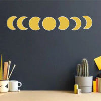 Acrylic Moon Phase Mirror with Wood Photo Frame 3D Wall Stickers Home Living Room Sofa Moon Background DIY Decoration Wall Decor