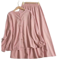Setelan Wanita Atasan dan Rok Bahan Katun Linen Crinkle Joyce set Nyaman Bahan Terkini COD Polos Cre