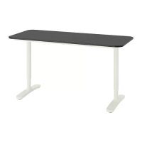 BEKANT 書桌/工作桌, 黑色/實木貼皮 梣木/白色, 140 x 60 公分
