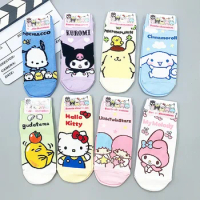 Sanrio Hello Kitty Kuromi Woman Socks Cotton Good Quality Cartoon My Melody Cinnamoroll Pochacco Fluffy Thermal Socks