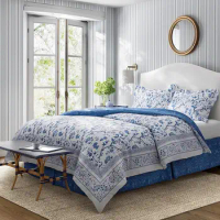 Lona Ashley Home - Comforter Set, Cotton Bedding with Matching Shams and Bed Skirt, Stylish Decor, Charlotte Blue Queen