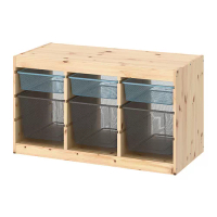 TROFAST 收納組合附收納盒, 染白松木 灰藍色/深灰色, 93x44x53 公分