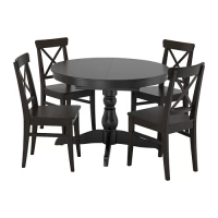 INGATORP/INGOLF 餐桌附4張餐椅, 黑色/棕黑色