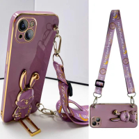 Crossbody Lanyard Cute Rabbit Phone Holder Case For Huawei Nova 11 5T 10 9 8 7 6 5 Pro SE Y90 Y70 7i 8i 3i 7SE 9SE Stand Cover