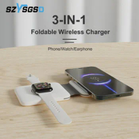 Magnetic 3 in 1 Folding Wireless Charger Stand For iPhone 12 13 Pro Max 15W Fast Charging Station for Apple Watch 7 6 SE AirPods