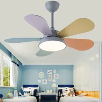 Children's room fan lamp simple living room dining room electric fan lamp 110V 220V 30 36inch macaron ceiling lights fan dimming