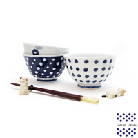 【西海陶器】日本輕量瓷波佐見燒三入碗公組-藍丸紋(13.5x8.5cm/600ml)