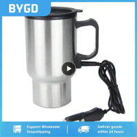 450ml Stainless Steel Vehicle Heating Cup Electric Heating Car Kettle Camping Travel Kettle Water Coffee Milk Thermal Mug