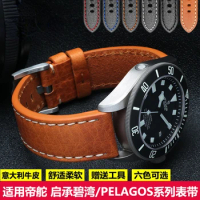 Watch Strap for Rudder Strap Tudor Little Red Flower Small Black Shield Italian Genuine Leather Watch Band Male 20mm 22mm 24mm